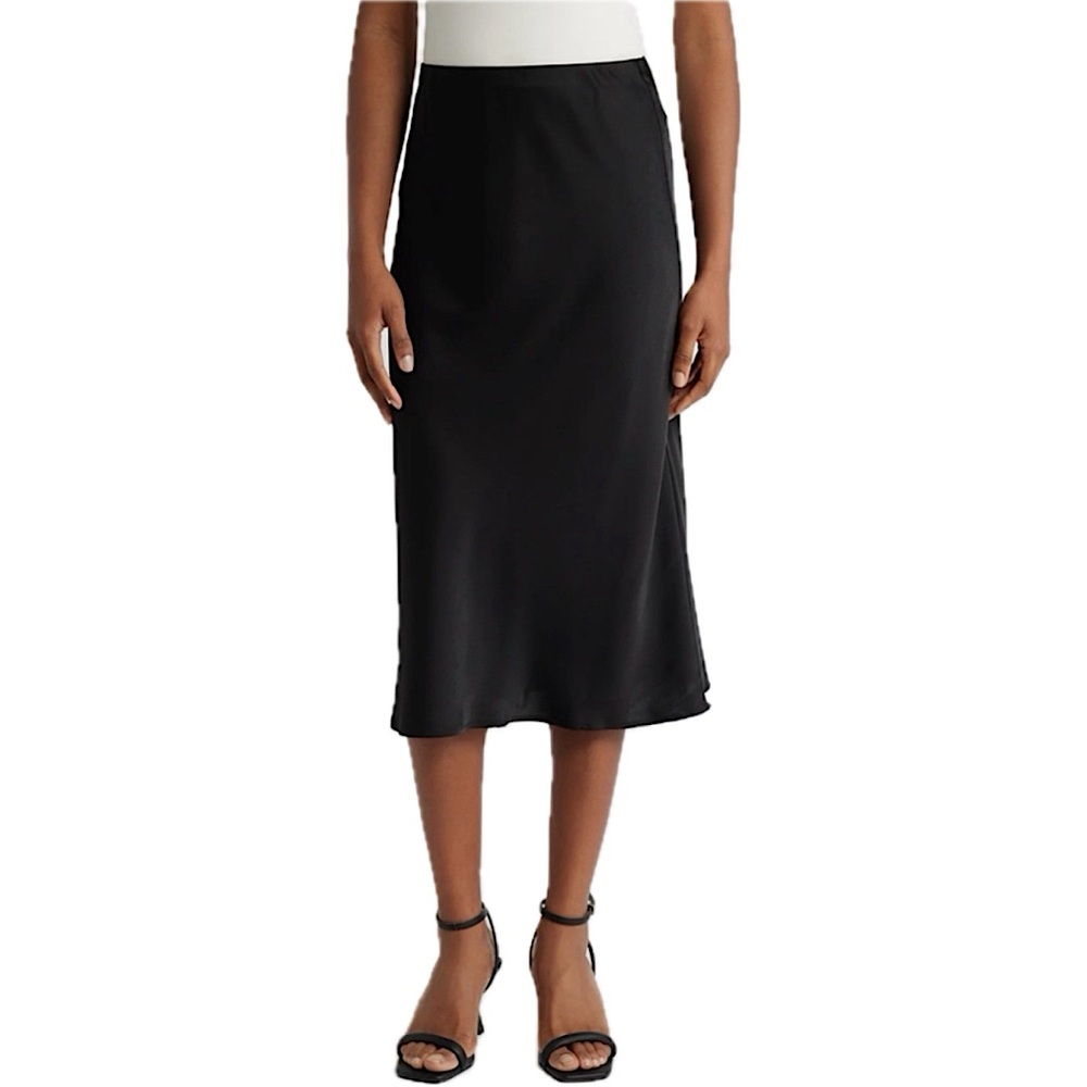 Club Monaco Trycia Bias Cut Skirt Satin Black Midi A-Line High Rise Size 0